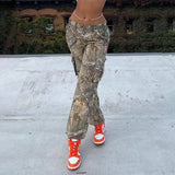 New Fashion Leaf Print Tooling Straight Loose Trousers-1