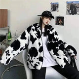 Faux Fur Cow Print Zip Jacket-A-1