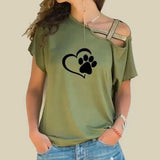 Women's Cold Shoulder Pet Lover T-Shirt-green-1