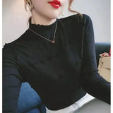 Women's Ripped Turtleneck Sweater Long Sleeve-Black-1