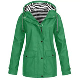 Hooded Casual Women's Jacket with Pockets-Green-1