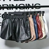 Pu leather pants thin velvet elastic high waist casual wide-1
