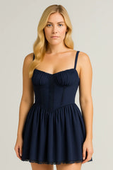 Abito con bretelle in pizzo Moda estiva Vita sottile con lacci