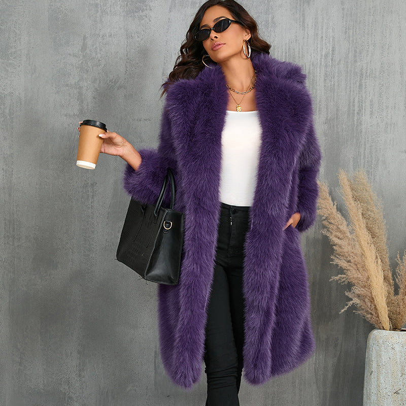 Chic Plush Fur Coat with Suit Collar