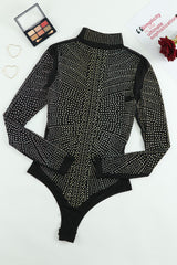 Rhinestone Mock Neck Long Sleeve Bodysuit-5