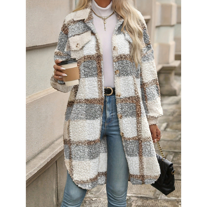 Chic Colorblock Plaid Puffer Jacket