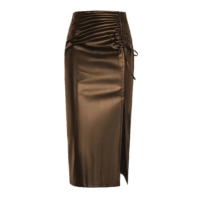 PU Leather Midi Pencil Skirt