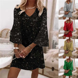Sequin Detail Bell Sleeve Dress