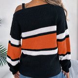 Colorblock Cold Shoulder Sweater