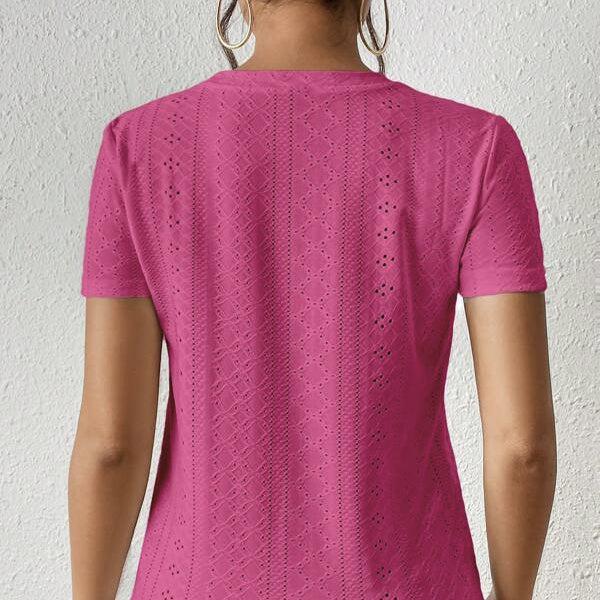 Women's Solid Color Mesh Embroidery Loose Fit T-Shirt – Casual & Stylish