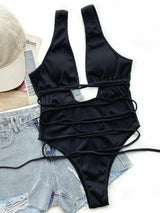 Ribbed Lace Up One-Piece Swimsuit-5