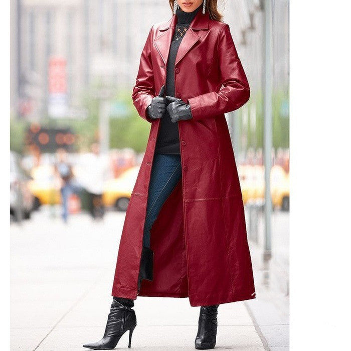 European Leather Long Coat