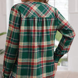 Plaid V-Neck Button Down Blouse