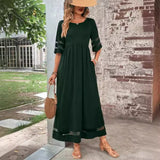 New Hot Sale: Five-Quarter Sleeve Mesh Patchwork Round Neck Pocket Dress