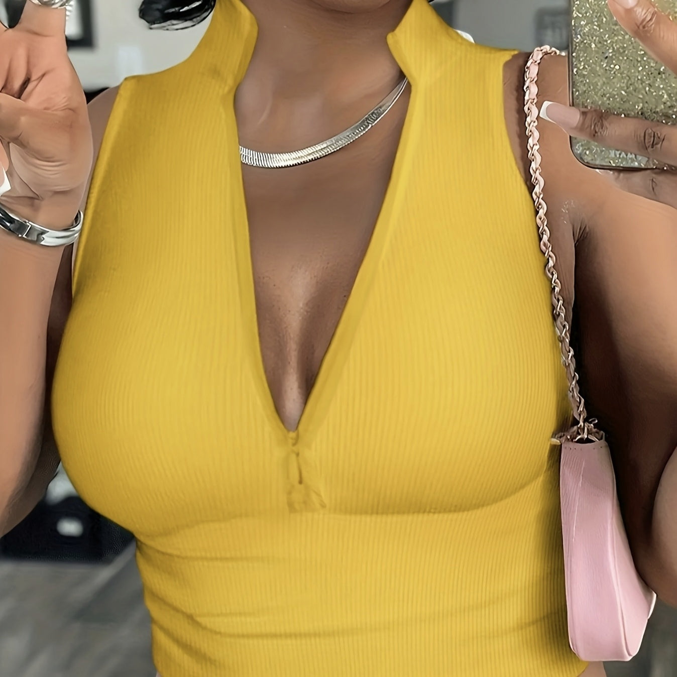 Women's Solid Color Ribbed Knit Off-Shoulder Vest Top with Zipper Detail