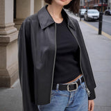 Cropped Faux Leather Jacket