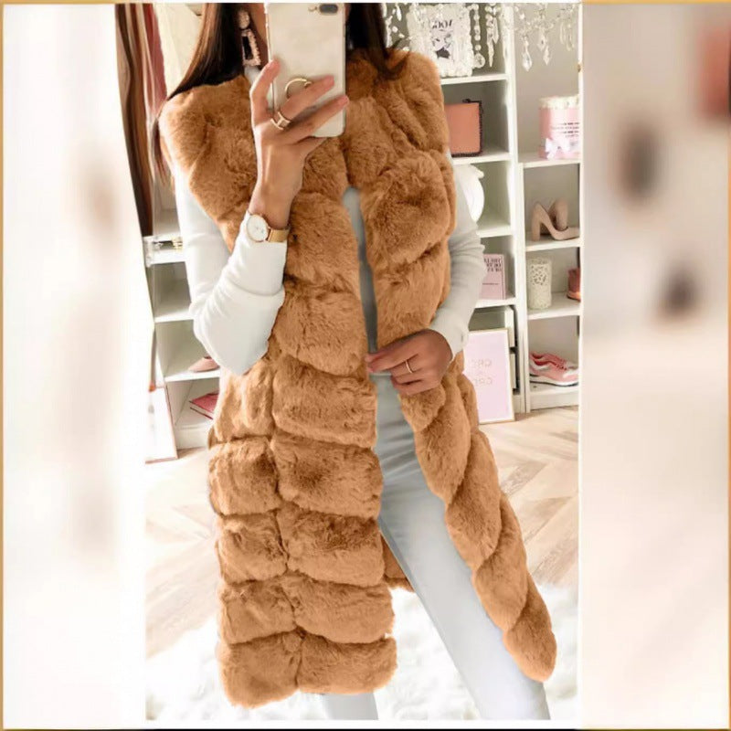 Faux Fur Long Vest Puffer Coat