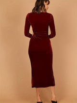 Cutout Side Slit Boat Neck Long Sleeve Dress-3