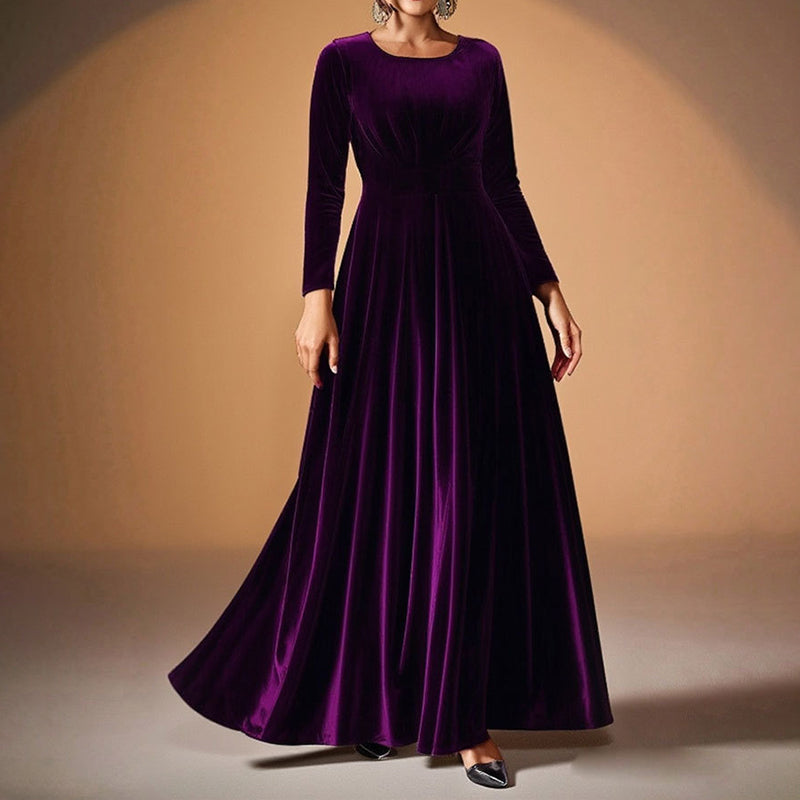 Velvet Pleated Long Sleeve Maxi Dress