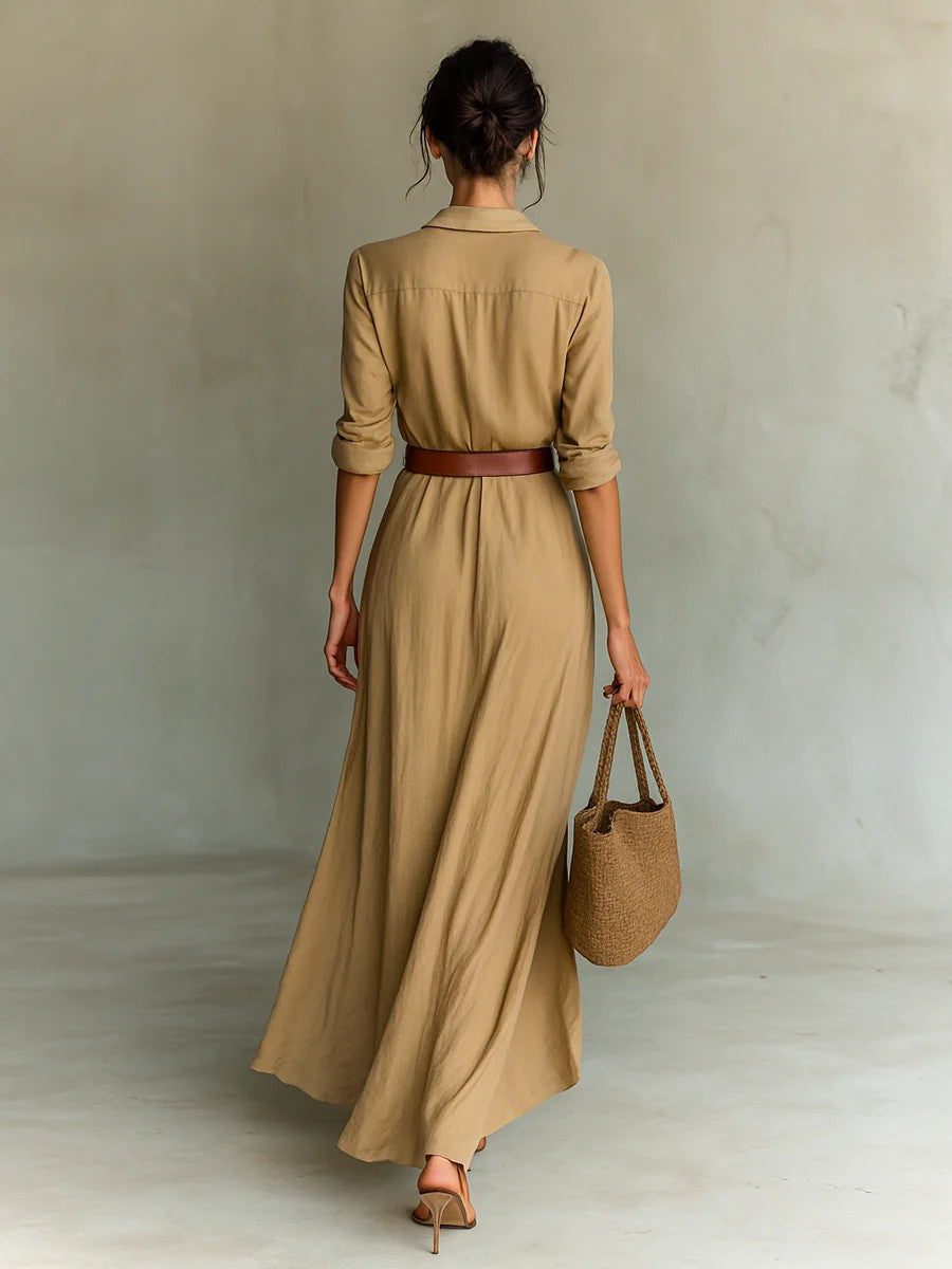 Chic Belted Irregular Long Shirt Dress