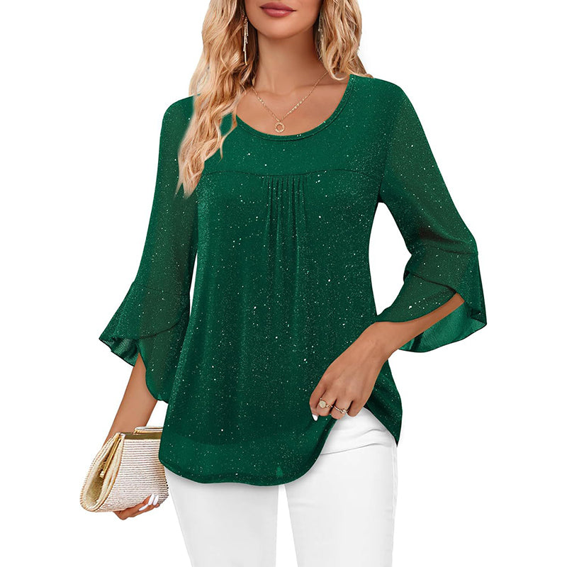 Ruffle Sparkle 3/4 Sleeve Top