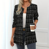 Checkered Collarless Mid-Jacket