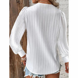 Lace Trim V-Neck Puff Sleeve Blouse