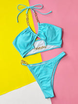 Halter Neck Chain Detail Two-Piece Bikini Set