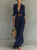 Chic Belted Irregular Long Shirt Dress