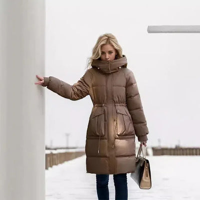 Elegant Over-the-Knee Puffer Coat – Cozy Winter Luxury