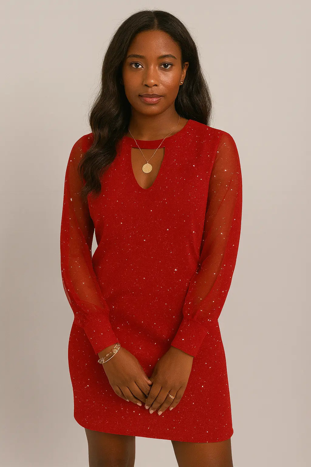 Abito a maniche lunghe con scollo a V Primavera e autunno Nuovo stile abito in pizzo Splicing per abbigliamento donna