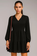 Abito originale in chiffon con manica lunga e scollo a V, linea A