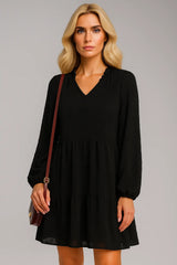 Abito originale in chiffon con manica lunga e scollo a V, linea A