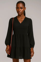 Abito originale in chiffon con manica lunga e scollo a V, linea A