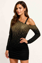Gold-to-Black Ombre Glitter Mini Dress