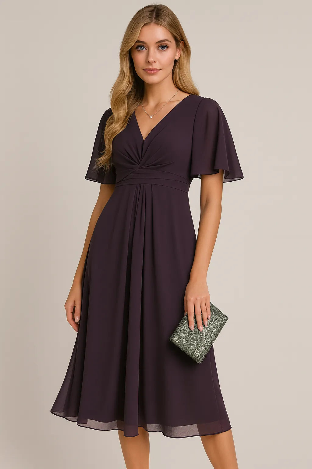 Moda Colore solido e scollatura a V in vita Casual Large