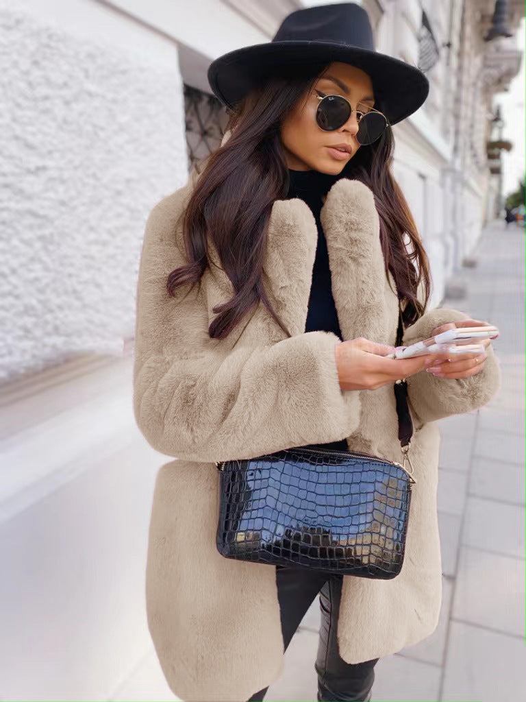 Chic Faux Fur Lapel Coat for Women