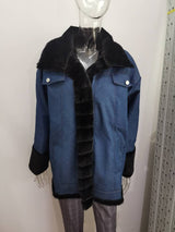 Denim Fur-Trimmed Longline Coat