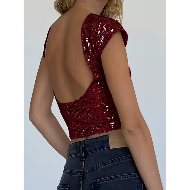 Sequin Backless Party Top