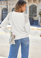 Lace Detail Round Neck Lantern Sleeve Top-4