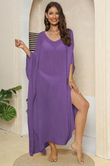 V-Neck Three-Quarter Sleeve Cover-Up-Purple-25