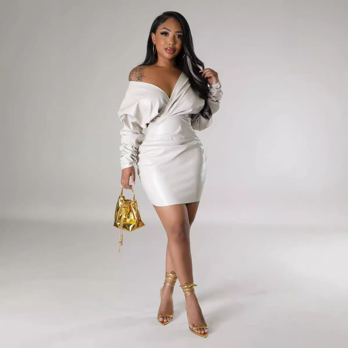 Fashion Women's High Elastic Leather Skirt Dress