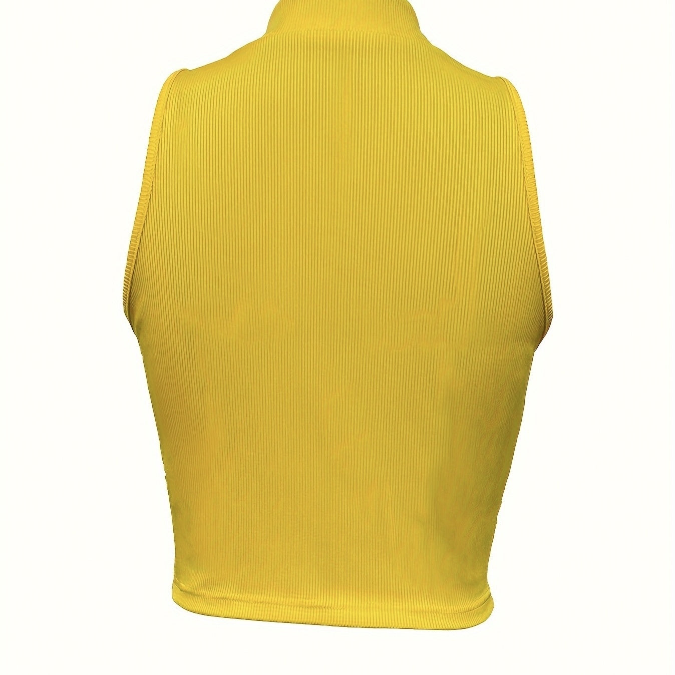 Women's Solid Color Ribbed Knit Off-Shoulder Vest Top with Zipper Detail