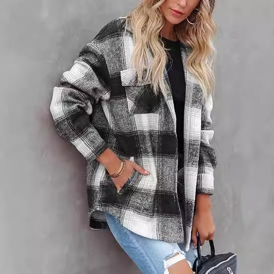 Chic Plaid Buckle Jacket for Women