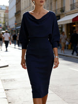 Womens Solid-Color Body-Con Plus-Size Dress With A Sophisticated Look