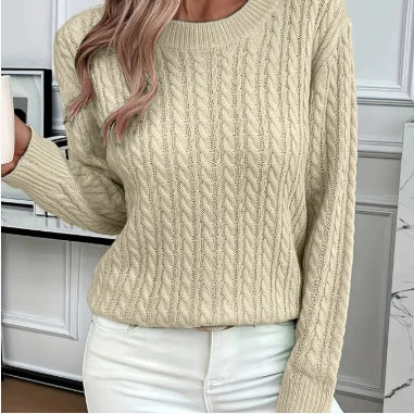 Women’s cable-knit sweater – soft crewneck pullover for everyday wear