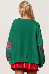 Double Take Christmas Element Sequin Round Neck Long Sleeve Sweatshirt-4