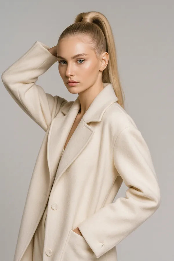 Cintura in vita double-face cravatta trench coat in lana di media lunghezza