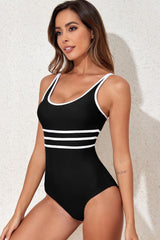 Contrast Trim Scoop Neck One-Piece Swimwear-4