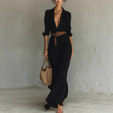 Chic Belted Irregular Long Shirt Dress